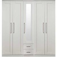 Welcome Furniture Ready Assembled York Tall 5 Door 2 Drawer 1 Mirror Wardrobe In Grey Ash