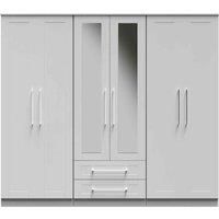 Welcome Furniture Ready Assembled York Tall 6 Door 2 Drawer 2 Mirror Wardrobe In Grey Ash