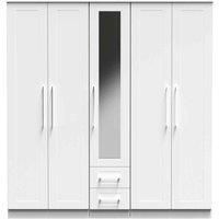Welcome Furniture Ready Assembled York Tall 5 Door 2 Drawer 1 Mirror Wardrobe In White Ash