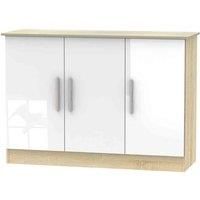 Welcome Furniture Ready Assembled Contrast 3 Door Sideboard In White Gloss & Bardolino Oak