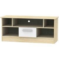 Welcome Furniture Ready Assembled Contrast 1 Drawer Tv & Media Unit In White Gloss & Bardolino Oak