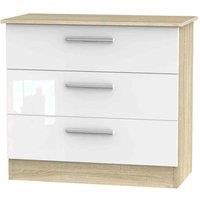 Welcome Furniture Ready Assembled Contrast 3 Drawer Chest In White Gloss & Bardolino Oak