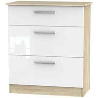 Welcome Furniture Ready Assembled Indices 3 Drawer Deep Chest - White Gloss and Bardolino Oak