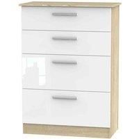 Ready Assembled Indices 4 Drawer Deep Chest - White Gloss and Bardolino Oak