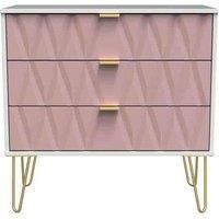 Diamond Pink & White 3 Drawer Chest Of Drawers (H)740mm (W)765mm (D)395mm