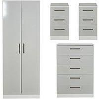 Swift Montreal Gloss Ready Assembled 4 Piece Package  2 Door Mirrored Wardrobe, 5 Drawer Chest And 2 Bedside Chests