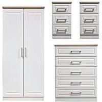 Swift Regent Ready Assembled 4 Piece Package  2 Door Wardrobe, 5 Drawer Chest And 2 Bedside Chests