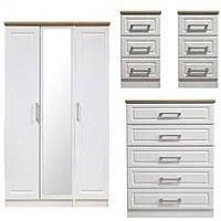 Swift Regent Part Assembled 4 Piece Package  3 Door Mirrored Wardrobe, 5 Drawer Chest And 2 Bedside Chests