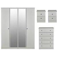 Swift Verve Part Assembled 4 Piece Package - 4 Door Mirrored Wardrobe, 5 Drawer Chest And 2 Bedside Chests