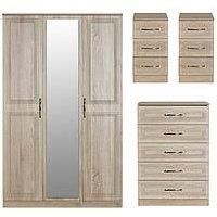 Swift Winchester Part Assembled 4 Piece Package - 3 Door Mirrored Wardrobe, Chest Of 5 Drawers And 2 Bedside Chests