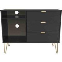 Hirato Ready Assembled 3 Drawer TV Unit Black Gold Metal Hairpin Legs