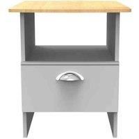 Ready Assembled Tilly Lamp Table With Drawer Grey Matt/Oak
