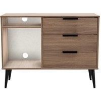 Ready Assembled Hirato 3 Drawer TV Unit Carini Walnut Black Wood Legs
