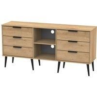 Hirato Ready Assembled 6 Drawer Sideboard Nebraska Oak Black Wood Legs