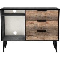 Hirato Ready Assembled 3 Drawer TV Unit Vintage Oak Black Wood Legs