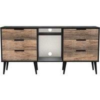 Hirato Ready Assembled 6 Drawer Sideboard Vintage Oak Black Wood Legs