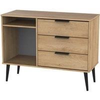 Ready Assembled Hirato 3 Drawer TV Unit Nebraska Oak Black Wood Legs