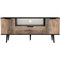 Hirato Ready Assembled Wide TV Unit Vintage Oak Black Wood Legs