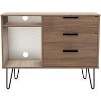 Hirato Ready Assembled 3 Drawer TV Unit Carini Walnut Black Metal Hairpin Legs