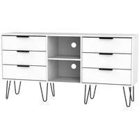 Hirato Ready Assembled 6 Drawer TV Unit White With Black Metal Hairpin Legs