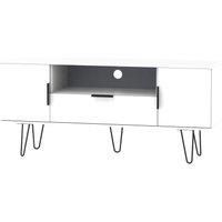 Hirato Ready Assembled Wide TV Unit White With Black Metal Hairpin Legs