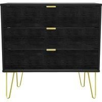 Hirato Ready Assembled 3 Drawer Chest Black Gold Metal Hairpin Legs