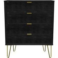 Hirato Ready Assembled 4 Drawer Chest Black Gold Metal Hairpin Legs