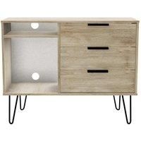 Hirato Ready Assembled 3 Drawer TV Unit Nebraska Oak Black Metal Hairpin Legs