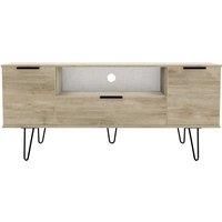 Hirato Ready Assembled Wide TV Unit Nebraska Oak Black Metal Hairpin Legs