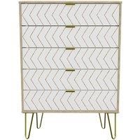 Hirato Ready Assembled 5 Drawer Chest Bardolino And White Gold Metal Hairpin Legs