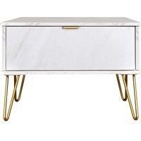 Hirato Ready Assembled 1 Drawer Large Bedside Cabinet Marble Gold Metal Hairpin Legs