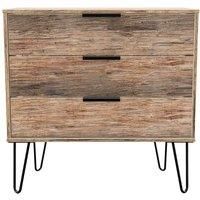Hirato Ready Assembled 3 Drawer Chest Vintage Oak Effect With Black Metal Hairpin Legs