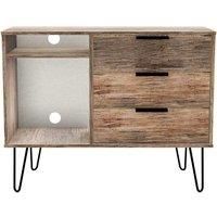 Ready Assembled Hirato 3 Drawer TV Unit Vintage Oak Black Metal Hairpin Legs