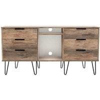 Ready Assembled Hirato 6 Drawer TV Unit Vintage Oak Black Metal Hairpin Legs