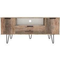 Ready Assembled Hirato Wide TV Unit Vintage Oak Black Metal Hairpin Legs