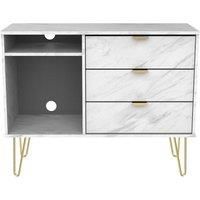 Hirato Ready Assembled 3 Drawer TV Unit Marble Gold Hairpin Legs