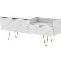 Hirato Ready Assembled TV Unit Marble With Gold Metal Hairpin Legs