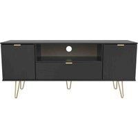 Hirato Ready Assembled Wide TV Unit Black With Gold Metal Hairpin Legs