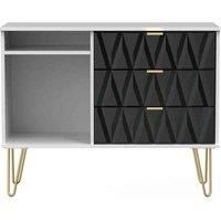 Ready Assembled Copenhagagen 3 Drawer Tv Unit With Legs - Deep Black and White
