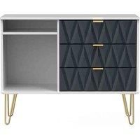 Ready Assembled Copenhagagen 3 Drawer Tv Unit With Legs - Indigo Matt and White