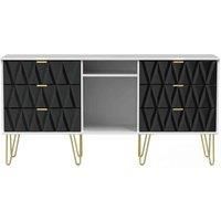 Ready Assembled Copenhagagen 6 Drawer Tv Unit With Legs - Deep Black and White