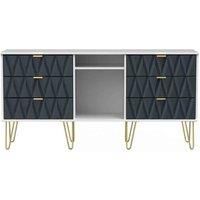 Ready Assembled Copenhagagen 6 Drawer Tv Unit With Legs - Indigo Matt and White