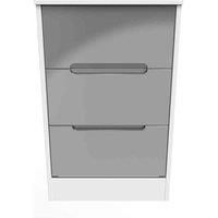 Welcome Furniture Ready Assembled Monaco 3 Drawer Bedside Cabinet In Grey Gloss & White