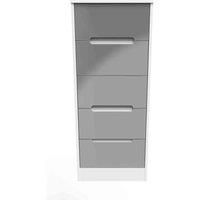 Welcome Furniture Ready Assembled Monaco 5 Drawer Tallboy In Grey Gloss & White