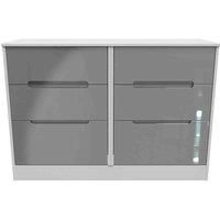 Welcome Furniture Ready Assembled Monaco 6 Drawer Wide Chest In Grey Gloss & White