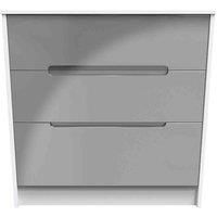 Welcome Furniture Ready Assembled Monaco 3 Drawer Deep Chest In Grey Gloss & White