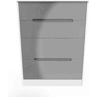 Welcome Furniture Ready Assembled Monaco 4 Drawer Deep Chest In Grey Gloss & White
