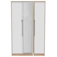 Toulouse 3 Door Mirror Wardrobe - White & Oak Effect