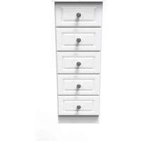 Welcome Furniture Ready Assembled Pembroke 5 Drawer Tallboy In White Ash