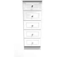 Welcome Furniture Ready Assembled Balmoral 5 Drawer Tallboy In White Gloss